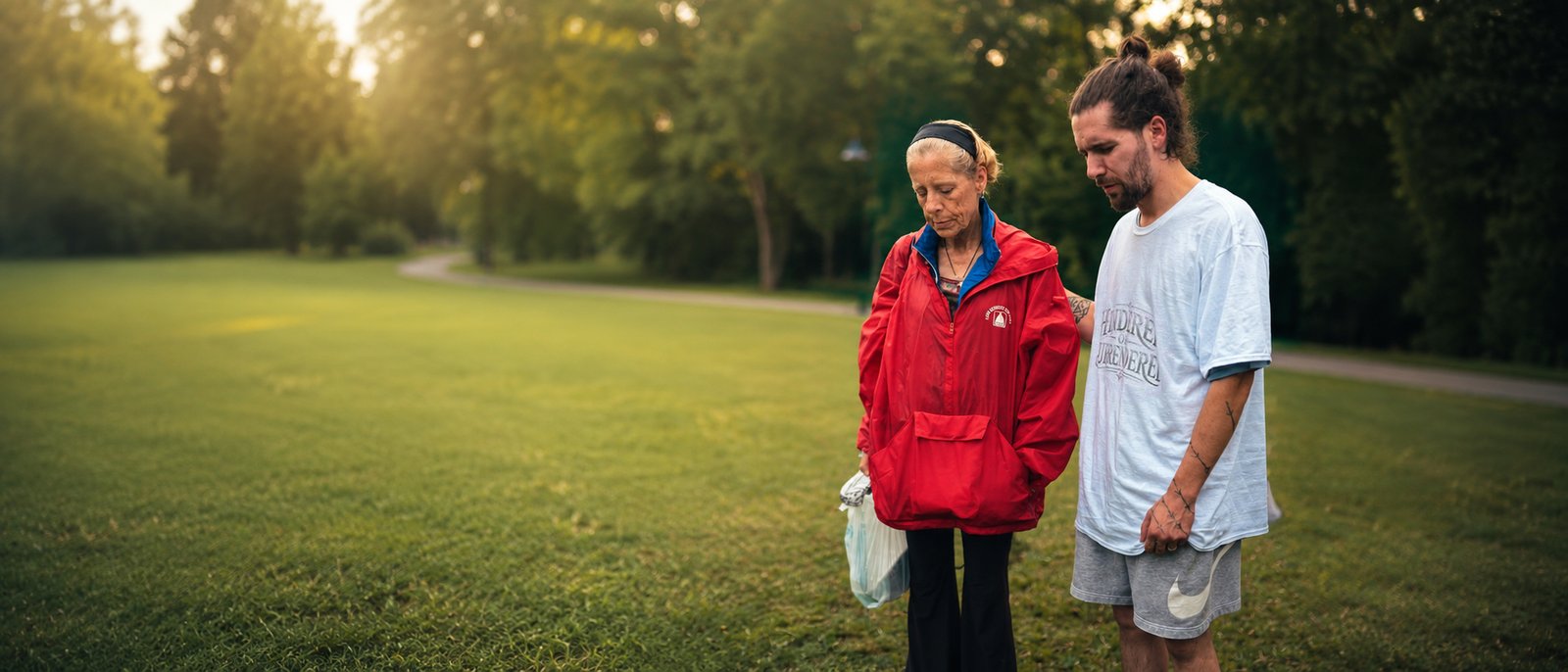 Community outreach — two people connecting in the park